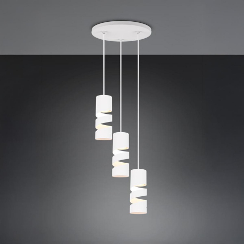 Küchenbeleuchtung, Esszimmerbeleuchtung, Restaurantbeleuchtung, Barbeleuchtung, Wohnzimmerbeleuchtung, Flurbeleuchtung, Hotelbeleuchtung Pendelleuchte, Weiss, 3 Strahler, Höhe anpassbar, Spiralform, 28 cm Ø