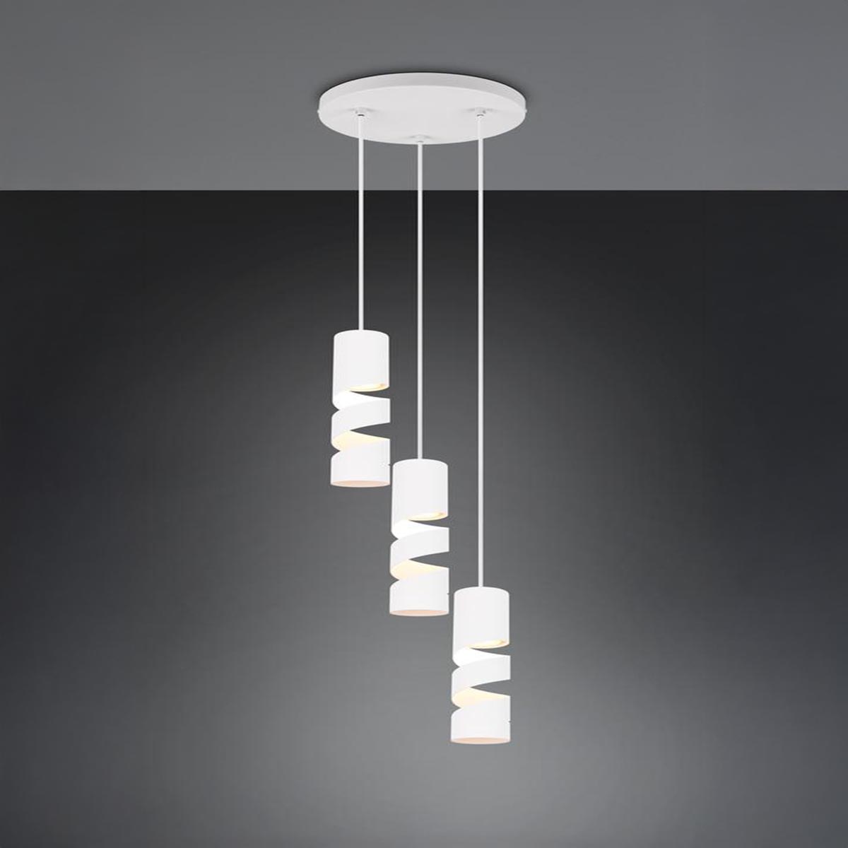 Küchenbeleuchtung, Esszimmerbeleuchtung, Restaurantbeleuchtung, Barbeleuchtung, Wohnzimmerbeleuchtung, Flurbeleuchtung, Hotelbeleuchtung Pendelleuchte, Weiss, 3 Strahler, Höhe anpassbar, Spiralform, 28 cm Ø