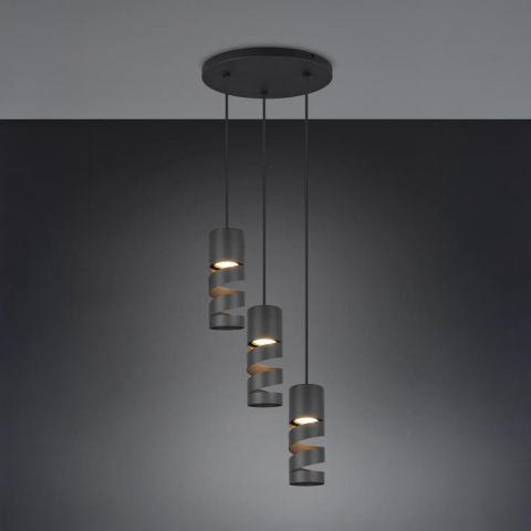 Esszimmerbeleuchtung, Küchenbeleuchtung, Hotelbeleuchtung, Restaurantbeleuchtung, Schlafzimmerbeleuchtung, Flurbeleuchtung Pendelleuchte, Schwarz, 3 Strahler, Spiralform, Höhe anpassbar, 28 cm Ø
