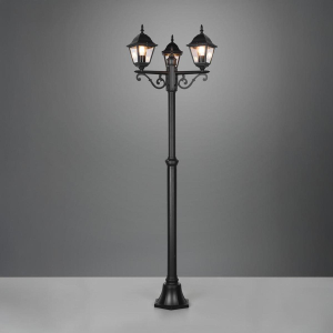 Straßenlaterne, Straßenbeleuchtung, Gartenbeleuchtung, Wegbeleuchtung, Parkbeleuchtung, Outdoorbeleuchtung, Außen Stehleuchte, Laterne, Pfosten, 3 Strahler, Schwarz, Aluminium, IP44, 200 cm Höhe