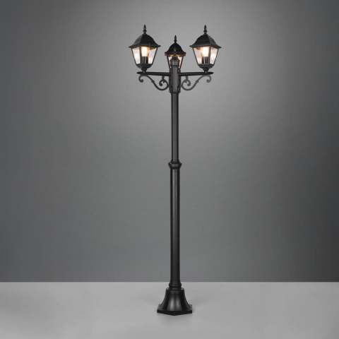 Strassenlaterne, Strassenbeleuchtung, Gartenbeleuchtung, Wegbeleuchtung, Parkbeleuchtung, Outdoorbeleuchtung, Aussen Stehleuchte, Laterne, Pfosten, 3 Strahler, Schwarz, Aluminium, IP44, 200 cm Höhe