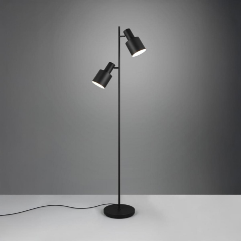 Bürobeleuchtung, Officebeleuchtung, Wohnzimmerbeleuchtung, Schlafzimmerbeleuchtung, Hotelzimmerbeleuchtung, Gästezimmerbeleuchtung Stehleuchte, Schlicht, Schwarz, 2 Strahler, Fussschalter, 161 cm Höhe