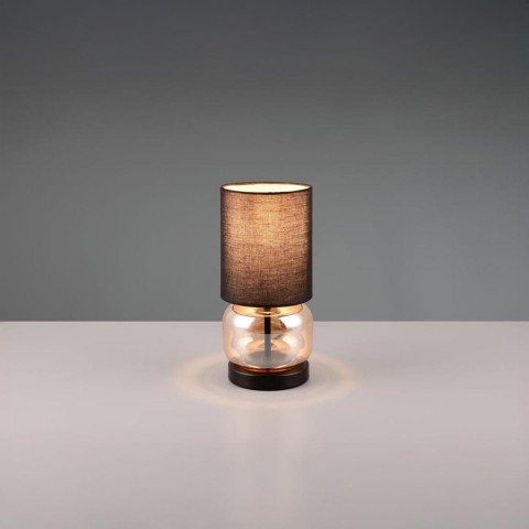 Nachttischbeleuchtung, Schlafzimmerbeleuchtung, Hotelzimmerbeleuchtung, Wohnzimmerbeleuchtung, Gästezimmerbeleuchtung, Tischleuchte, Stoff, Glas, Metall, Amber, Schwarz, Schnurschalter, 28 cm Höhe