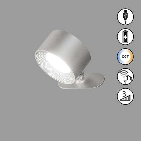 Wohnzimmerbeleuchtung, Schlafzimmerbeleuchtung, Küchenbeleuchtung, LED Wandleuchte, Silber, Akku, Dimmer, Farbwechsler, 8 cm x 5 cm, Hotelzimmerbeleuchtung, Camperbeleuchtung