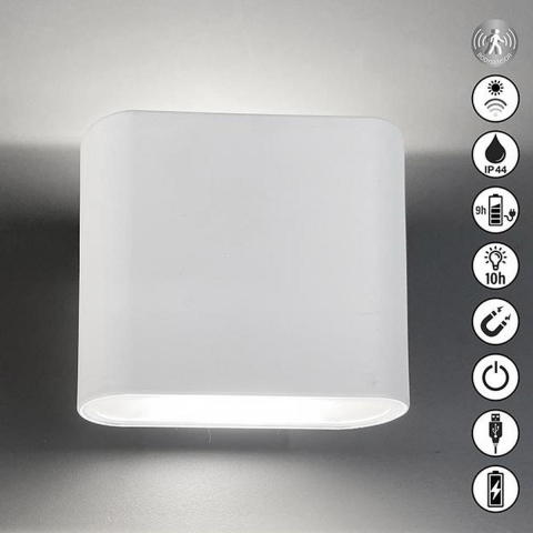 Eingangstürbeleuchtung, Hintereingangsbeleuchtung, Terrassenbeleuchtung, Fassadenbeleuchtung, Balkonbeleuchtung, LED Aussen Wandleuchte, Akku, Magnet, Bewegungssensor, IP44, 10 cm Höhe, Gartenbeleuchtung, Wegbeleuchtung