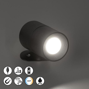 Balkonbeleuchtung, Terrassenbeleuchtung, Gartenbeleuchtung, LED Aussen Wandleuchte, Dimmer, Farbwechsler, Akku, Magnet, Schwarz, IP54, 10 cm Länge, Hotelbeleuchtung, Treppenhausbeleuchtung, Restaurantbeleuchtung