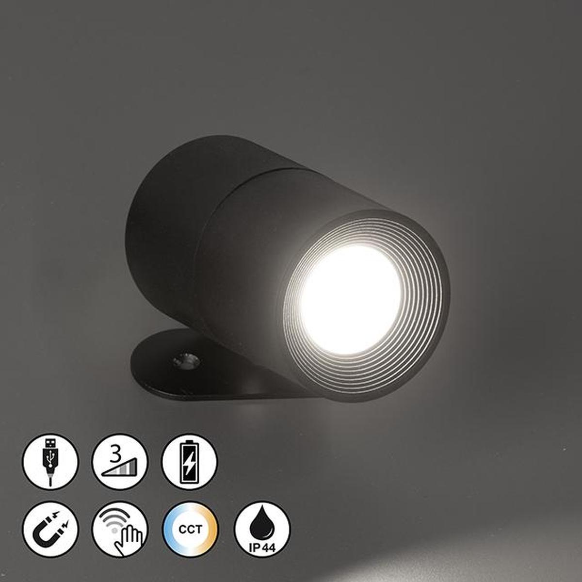 Balkonbeleuchtung, Terrassenbeleuchtung, Gartenbeleuchtung, LED Aussen Wandleuchte, Dimmer, Farbwechsler, Akku, Magnet, Schwarz, IP54, 10 cm Länge, Hotelbeleuchtung, Treppenhausbeleuchtung, Restaurantbeleuchtung