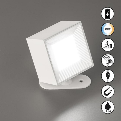 Balkonbeleuchtung, Gartenbeleuchtung, Terrassenbeleuchtung, Badezimmerbeleuchtung, LED Außen Wandleuchte, Akku, Dimmer, Farbwechsler, Magnet, IP54, 8 cm Höhe, Hotelbeleuchtung, Restaurantbeleuchtung, Praxisbeleuchtung, Verandabeleuchtung