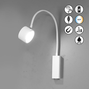 Balkonbeleuchtung, Terrassenbeleuchtung, Werkstattbeleuchtung, Garagenbeleuchtung, LED Aussen Wandleuchte, Dimmer, Flexhals, Akku, Farbwechsler, IP54, 40 cm Höhe, Bettbeleuchtung, Hotelbeleuchtung, Schreibtischbeleuchtung