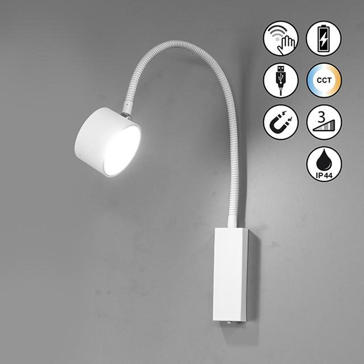 Balkonbeleuchtung, Terrassenbeleuchtung, Werkstattbeleuchtung, Garagenbeleuchtung, LED Aussen Wandleuchte, Dimmer, Flexhals, Akku, Farbwechsler, IP54, 40 cm Höhe, Bettbeleuchtung, Hotelbeleuchtung, Schreibtischbeleuchtung