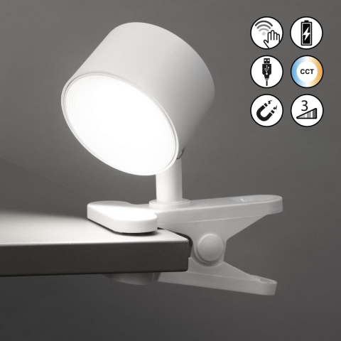 LED Klemmleuchte, Tischleuchte, Magnetisch, Weiß, Dimmbar, IP54, Lesebeleuchtung, Mobile Leuchte, Tragbare Leuchte, Campingleuchte, Innenraumbeleuchtung, Außenbeleuchtung