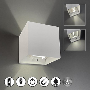 Éclairage de balcon, Éclairage de porte d'entrée, Éclairage de façade, Applique murale extérieure à LED, Batterie, Détecteur de mouvement, IP44, Blanc, 10 cm x 10 cm, Éclairage de terrasse