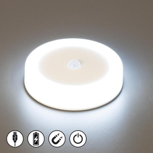 Küchenbeleuchtung, Bastelbeleuchtung, Regalbeleuchtung, LED Unterbauleuchte, Weiß, Kunststoff, Magnet, Rund, 6500 K, 9 cm Ø, Kammerbeleuchtung, Vitrinenbeleuchtung
