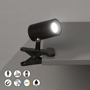Campingbeleuchtung, Terrassenbeleuchtung, Gartenbeleuchtung, LED Aussen Klemmleuchte, Schwarz, Akku, Farbwechsler, Dimmer, IP54, 13 cm Höhe, Balkonbeleuchtung, Partybeleuchtung