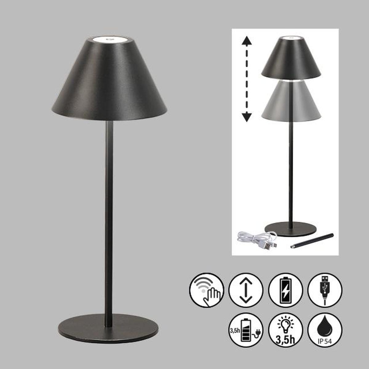 Gartentischbeleuchtung, Campingbeleuchtung, Balkonbeleuchtung, LED Außen Tischleuchte, Schwarz, Dimmer, Akku, Metall, IP54, 36 cm Höhe, Terrassenbeleuchtung, Restaurantbeleuchtung, Hotelbeleuchtung