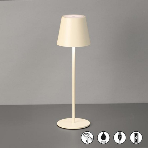 Partybeleuchtung, Gartenbeleuchtung, Campingbeleuchtung, Balkonbeleuchtung, Terrassenbeleuchtung, LED Aussen Tischleuchte, Beige, Metall, Akku, Dimmbar, IP54, 37 cm Höhe, Restaurantbeleuchtung, Hotelbeleuchtung