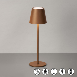Balkonbeleuchtung, Campingbeleuchtung, Gartenbeleuchtung, Terrassenbeleuchtung, LED Aussen Tischleuchte, Akku, Dimmbar, Rostfarbig, IP54, 37 cm Höhe, Restaurantbeleuchtung, Hotelbeleuchtung