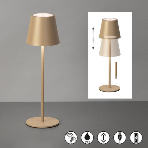 Gartenbeleuchtung, Balkonbeleuchtung, Terrassenbeleuchtung, Restaurantbeleuchtung, Cafébeleuchtung, LED Aussen Tischleuchte, Metall, Braun, Dimmer, Akku, USB, IP54, 37 cm Höhe