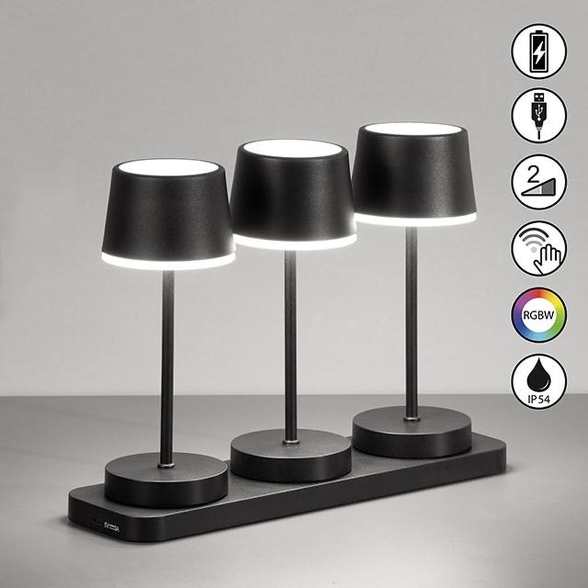 Éclairage de restaurant, Éclairage de camping, Éclairage de jardin, Éclairage de balcon, Éclairage de terrasse, Lampe de table LED d'extérieur, Lot de 3, Station de recharge, RGBW, Variateur, 22 cm de hauteur, Éclairage de véranda, Éclairage d'hôtel