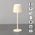 Balkonbeleuchtung, Gartenbeleuchtung, Terrassenbeleuchtung, Verandabeleuchtung, LED Aussen Tischleuchte, Sandbeige, Farbwechsler, Dimmer, Akku, IP54, 28 cm Höhe