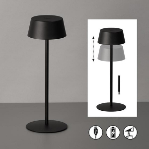 Campingbeleuchtung, Balkonbeleuchtung, Terrassenbeleuchtung, Gartenbeleuchtung, LED Aussen Tischleuchte, Schwarz, Metall, Akku, Dimmber, IP54, 30 cm Höhe, Restaurantbeleuchtung, Hotelbeleuchtung