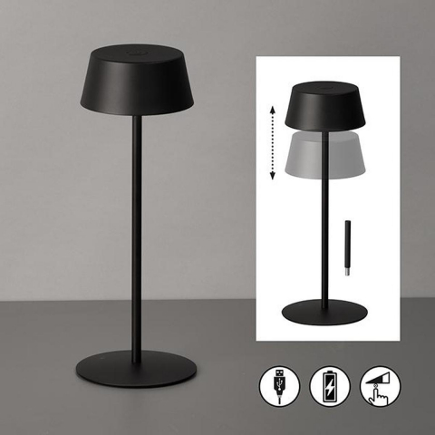 Campingbeleuchtung, Balkonbeleuchtung, Terrassenbeleuchtung, Gartenbeleuchtung, LED Aussen Tischleuchte, Schwarz, Metall, Akku, Dimmber, IP54, 30 cm Höhe, Restaurantbeleuchtung, Hotelbeleuchtung