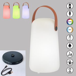 Gartenbeleuchtung, Restaurantbeleuchtung, Campingbeleuchtung, Hotelbeleuchtung, Balkonbeleuchtung, Terrassenbeleuchtung, LED Aussen Tischleuchte, Weiss, Dimmer, RGBW, Farbwechsler, Akku, IP54, 21 cm Höhe