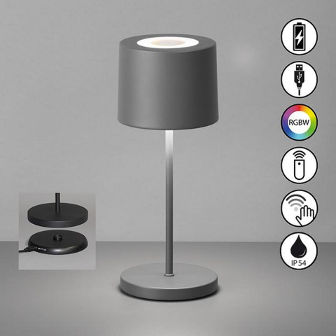 Gartentischbeleuchtung, Festbeleuchtung, Restaurantbeleuchtung, Balkonbeleuchtung, Terrassenbeleuchtung, LED Aussen Tischleuchte, Grau, Akku, RGBW, Fernbedienung, Dimmer, IP54, 28 cm Höhe, Campingbeleuchtung, Outdoorbeleuchtung