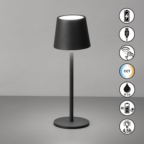 Gartenbeleuchtung, Terrassenbeleuchtung, Balkonbeleuchtung, LED Aussen Tischleuchte, Sandschwarz, Farbwechsler, Dimmer, Akku, IP54, 28 cm Höhe, Campingbeleuchtung, Restaurantbeleuchtung, Hotelbeleuchtung