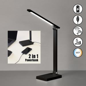 Schreibtischbeleuchtung, Bürobeleuchtung, LED Tischleuchte, Akku, Farbwechsler, Dimmbar, Schwarz, 40 cm Höhe, Lesebeleuchtung, Nachttischbeleuchtung