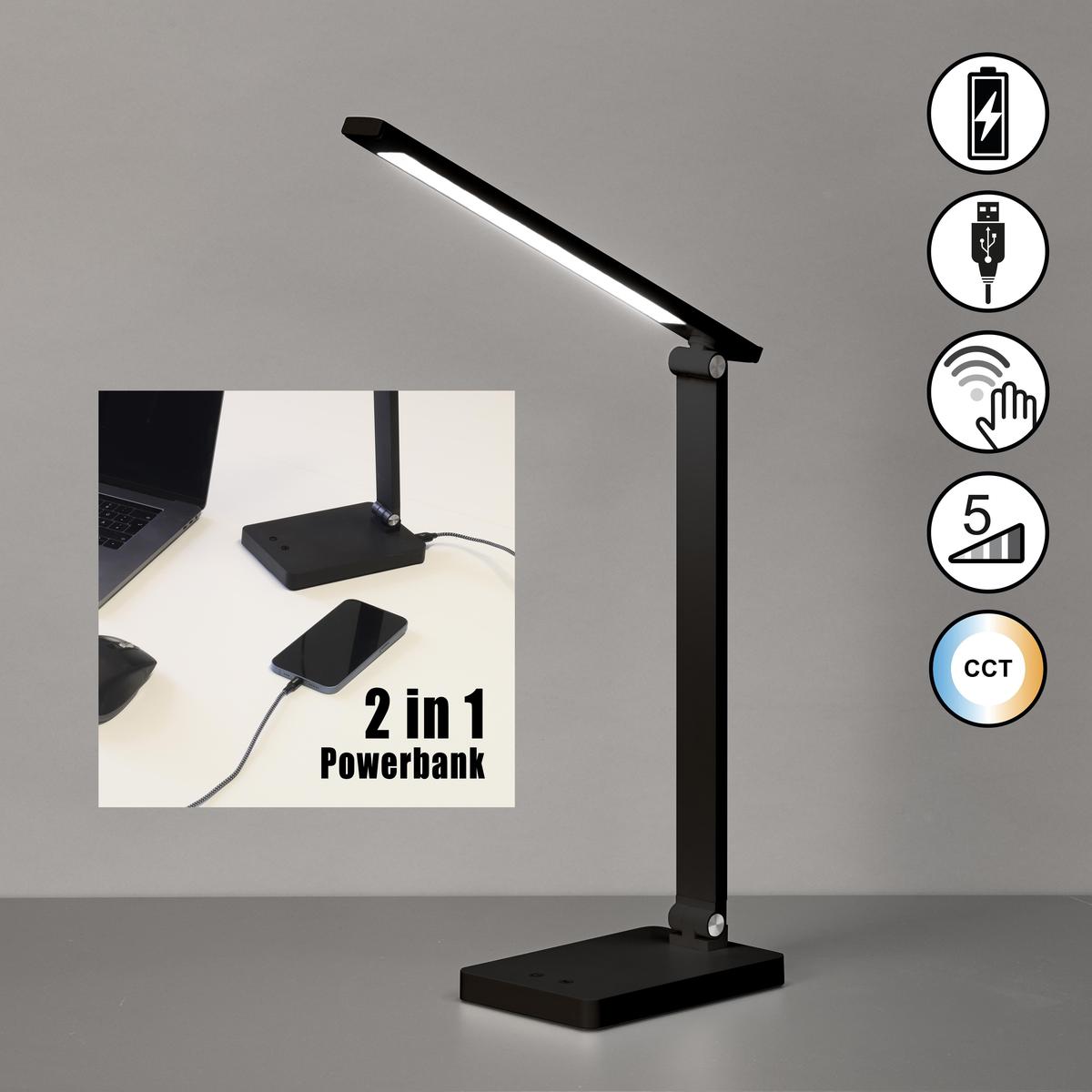 Schreibtischbeleuchtung, Bürobeleuchtung, LED Tischleuchte, Akku, Farbwechsler, Dimmbar, Schwarz, 40 cm Höhe, Lesebeleuchtung, Nachttischbeleuchtung