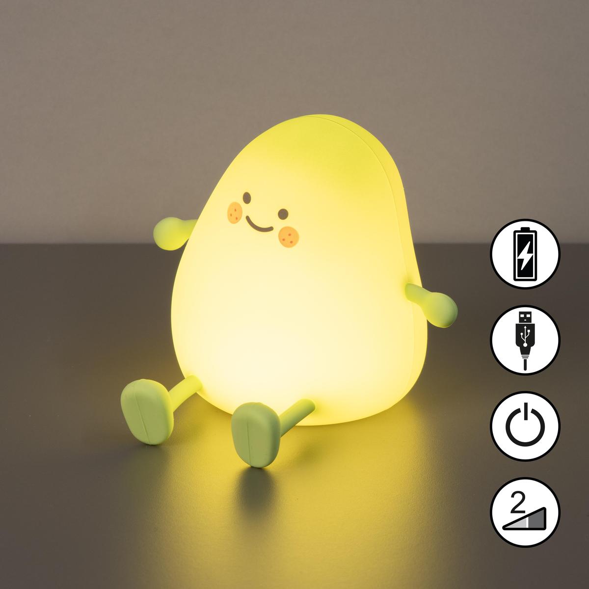 Éclairage de chevet, éclairage de chambre d'enfant, éclairage de chambre à coucher, lampe de table LED pour enfants, vert, mangue, silicone, intensité lumineuse variable, 12 cm de hauteur, IP20, éclairage décoratif
