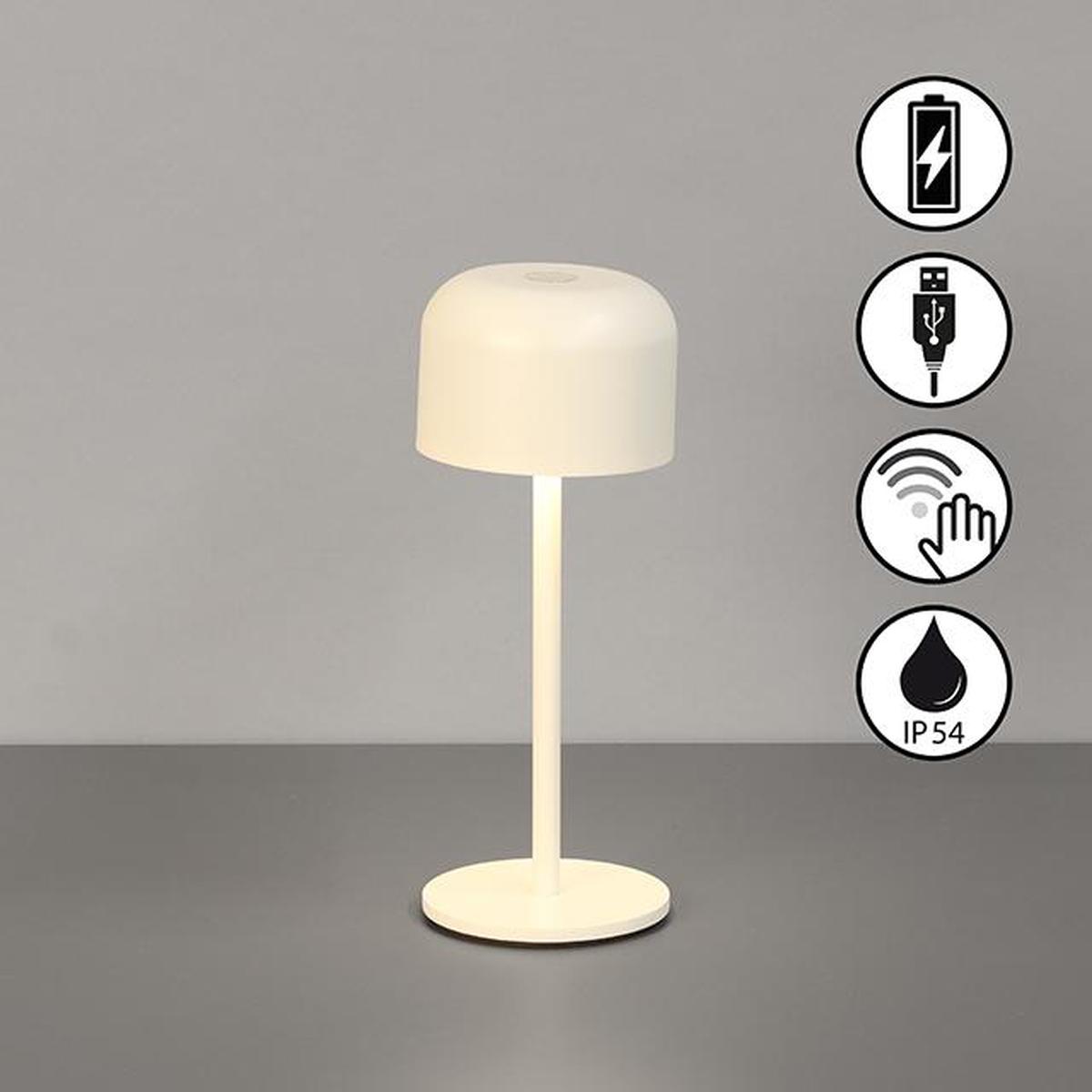 Campingbeleuchtung, Balkonbeleuchtung, Terrassenbeleuchtung, LED Außen Tischleuchte, Beige, Akku, Sensordimmer, USB-C, IP54, 22 cm Höhe, Gartenbeleuchtung, Hotelbeleuchtung, Restaurantbeleuchtung
