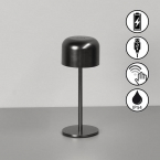Campingbeleuchtung, Terrassenbeleuchtung, Balkonbeleuchtung, Gartenbeleuchtung, LED Aussen Tischleuchte, Gun Metal, Akku, Sensordimmer, IP54, 22 cm Höhe, Festbeleuchtung, Hotelbeleuchtung, Restaurantbeleuchtung