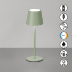 Éclairage de jardin, éclairage de balcon, éclairage de terrasse, lampe de table LED d'extérieur, vert sauge, changeur de couleur, variateur, batterie, IP54, hauteur 28 cm, éclairage de restaurant, éclairage d'hôtel, éclairage de fête, éclairage d'événement