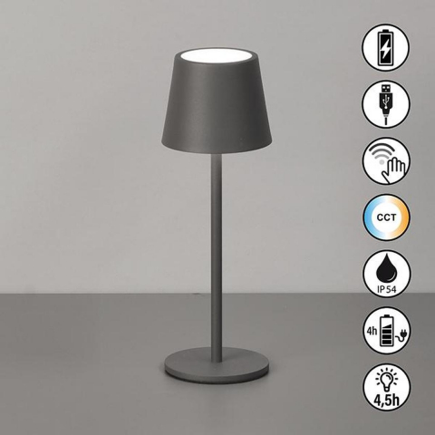 Gartenbeleuchtung, Balkonbeleuchtung, Terrassenbeleuchtung, Verandabeleuchtung, LED Außen Tischleuchte, Sandgrau, Farbwechsler, Dimmer, Akku, IP54, 28 cm Höhe, Restaurantbeleuchtung, Hotelbeleuchtung