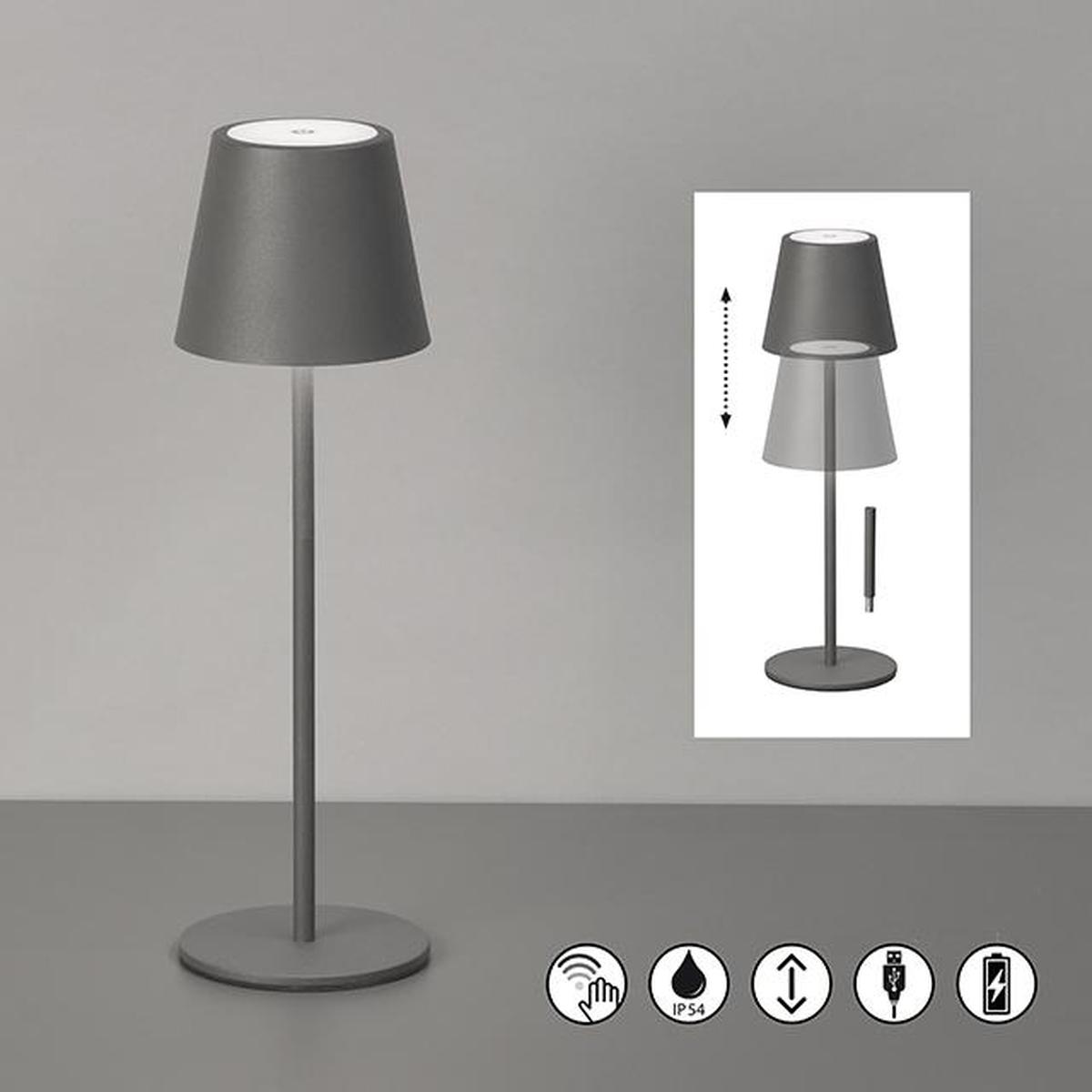 Éclairage de camping, Éclairage de jardin, Éclairage d'hôtel, Éclairage de restaurant, Lampe de table LED d'extérieur, Gris, Hauteur réglable, IP54, Variateur à capteur, 36 cm de hauteur, Éclairage de balcon, Éclairage de terrasse