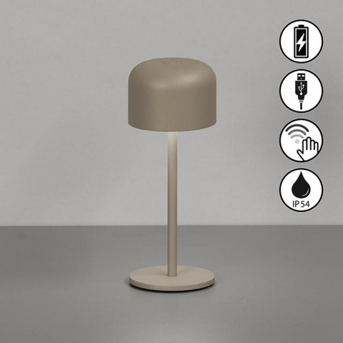 Gartenbeleuchtung, Balkonbeleuchtung, Terrassenbeleuchtung, LED Aussen Tischleuchte, Dimmbar, Grau-Braun, Akku, IP54, 22 cm Höhe, Campingbeleuchtung, Restaurantbeleuchtung, Hotelbeleuchtung