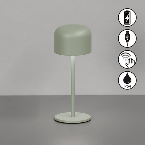 Gartentischbeleuchtung, Campingbeleuchtung, Balkonbeleuchtung, Terrassenbeleuchtung, LED Aussen Tischleuchte, Grün, Sensordimmer, Akku, IP54, 22 cm Höhe, Hotelbeleuchtung, Restaurantbeleuchtung