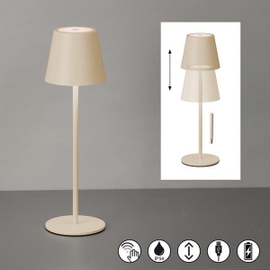 Campingbeleuchtung, Balkonbeleuchtung, Restaurantbeleuchtung, Terrassenbeleuchtung, Gartenbeleuchtung, LED Aussen Tischleuchte, Sandfarbe, Akku, Dimmbar, IP54, 36 cm Höhe, Hotelbeleuchtung