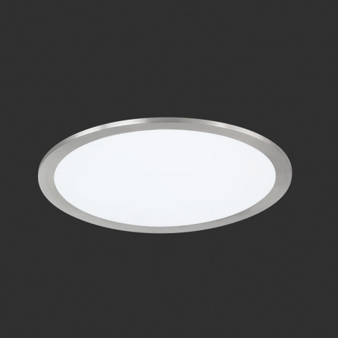 LED Deckenleuchte, Paneel, Rund, Dimmbar, Nickel, 30 cm Ø, Wohnraumleuchte, Praxislampe, Wartezimmerlicht, Küchendeckenlampe, Minimalistisch, Zeitlos, Innenraumlampe, IP20