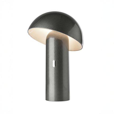 LED Tischleuchte, Rund, Carbon, Akku, Pilz, 25 cm Höhe, Mobile Leuchte, Campingleuchte, Restauranttischlampe, Hoteltischleuchte, Gastrotischbeleuchtung, IP20