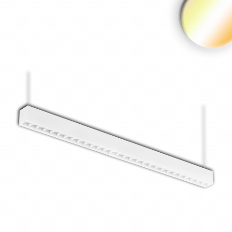 Bürobeleuchtung, Konferenzraumbeleuchtung, Aufenthaltsraumbeleuchtung, Empfangshallenbeleuchtung, LED Pendelleuchte, Aluminium, Linear, Raster, Anreihbar, 120 cm Länge