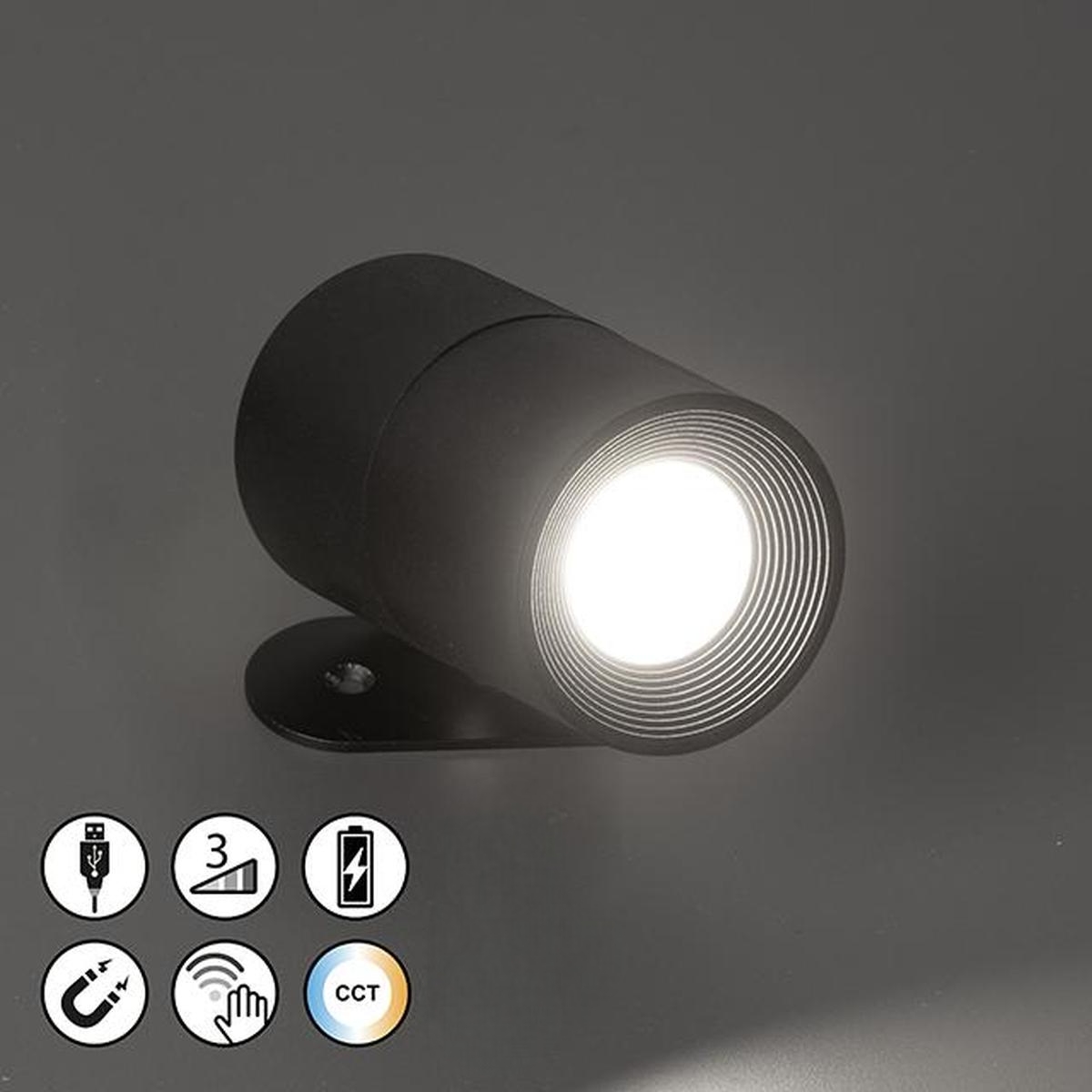 Balkonbeleuchtung, Terrassenbeleuchtung, Gartenbeleuchtung, LED Aussen Wandleuchte, Dimmer, Farbwechsler, Akku, Magnet, Schwarz, IP54, 10 cm Länge, Hotelbeleuchtung, Treppenhausbeleuchtung, Restaurantbeleuchtung
