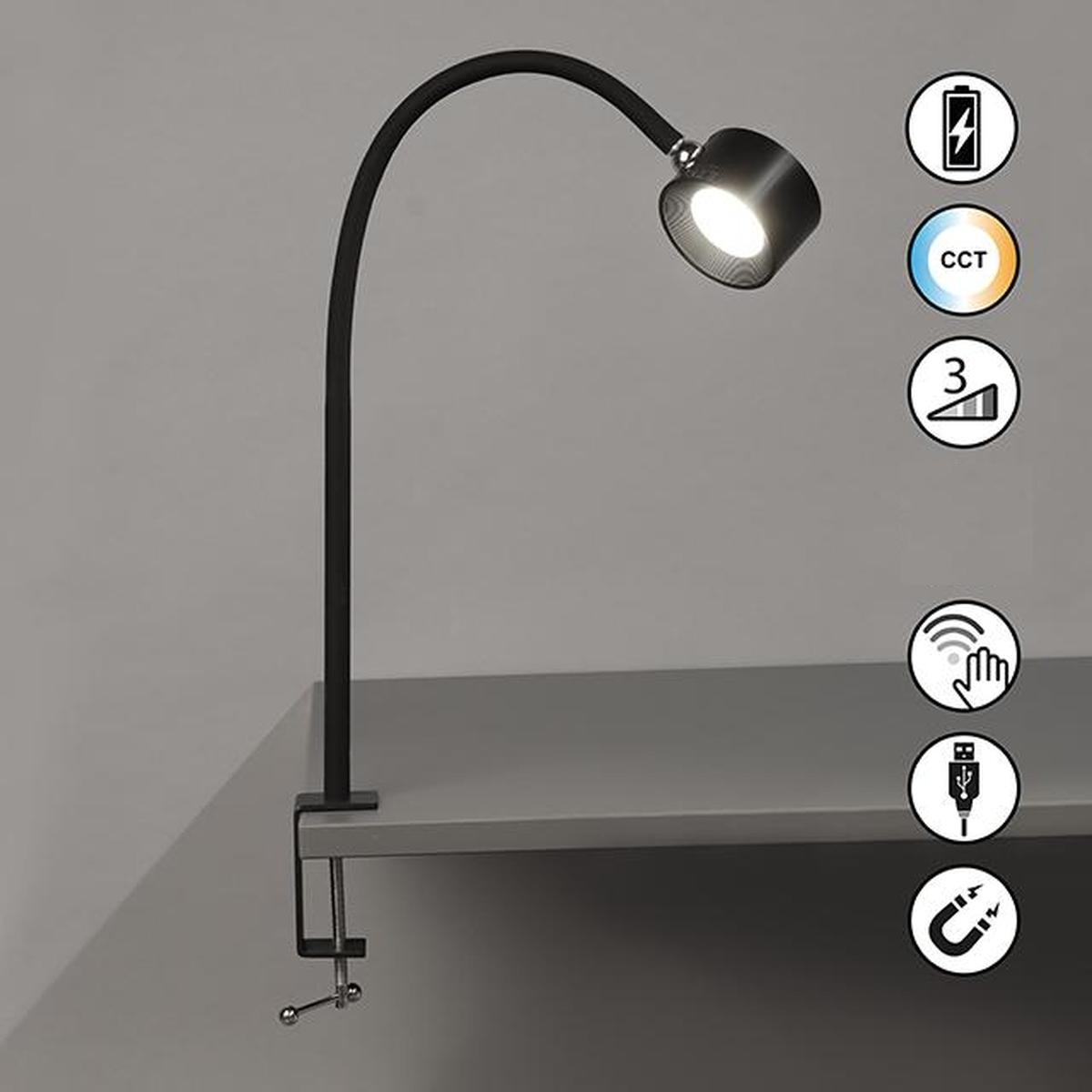 Campingbeleuchtung, Gartenbeleuchtung, Balkonbeleuchtung, Terrassenbeleuchtung, LED Aussen Klemmleuchte, Schwarze, Akku, Farbwechsler, Dimmer, IP54, 46 cm Höhe, Hotelbeleuchtung, Restaurantbeleuchtung, Nachttischbeleuchtung