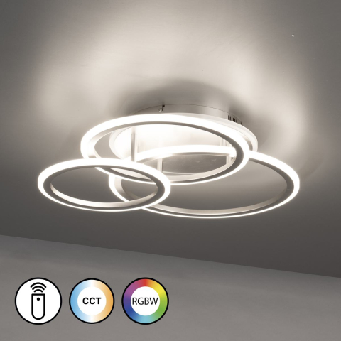 Wohnzimmerbeleuchtung, Schlafzimmerbeleuchtung, Esszimmerbeleuchtung, Restaurantbeleuchtung, LED Deckenleuchte, Nickel, Dimmbar, Farbwechsler, RGBW, 60 cm x 51 cm, Flurbeleuchtung, Hotelbeleuchtung