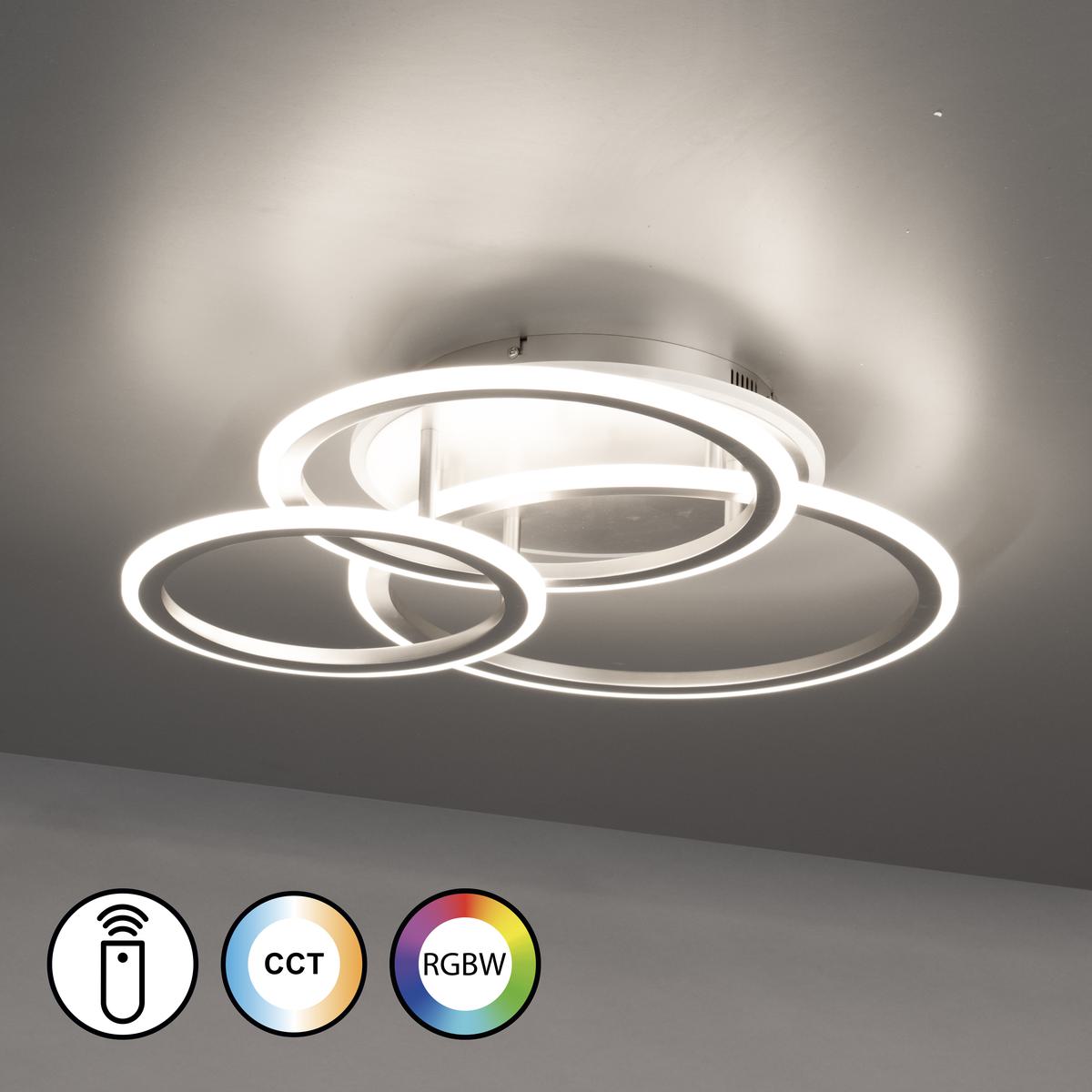 Wohnzimmerbeleuchtung, Schlafzimmerbeleuchtung, Esszimmerbeleuchtung, Restaurantbeleuchtung, LED Deckenleuchte, Nickel, Dimmbar, Farbwechsler, RGBW, 60 cm x 51 cm, Flurbeleuchtung, Hotelbeleuchtung