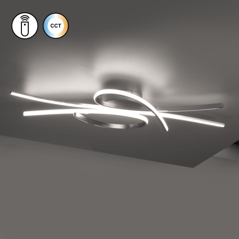 Wohnzimmerbeleuchtung, Schlafzimmerbeleuchtung, Esszimmerbeleuchtung, Bürobeleuchtung, Flurbeleuchtung, LED Deckenleuchte, Nickel, Dimmer, CCT, Fernbedienung, 100 cm x 44 cm