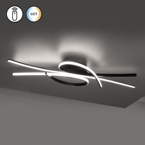 Wohnzimmerbeleuchtung, Esszimmerbeleuchtung, Flurbeleuchtung, Bürobeleuchtung, Schlafzimmerbeleuchtung, LED Deckenleuchte, Schwarz, Dimmer, CCT, Fernbedienung, 100 cm x 44 cm