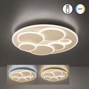 LED Deckenleuchte, Rund, Sandfarbe, CCT, Dimmer, Fernbedienung, 50 cm Ø